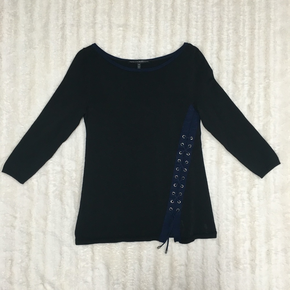 WHBM Contrast Lace Up Hem Pullover Sweater - Sz XS